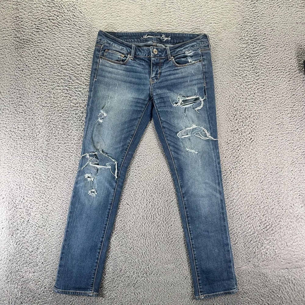American Eagle Outfitters Jeans Womens 8 Blue Cotton Denim Skinny Distressed